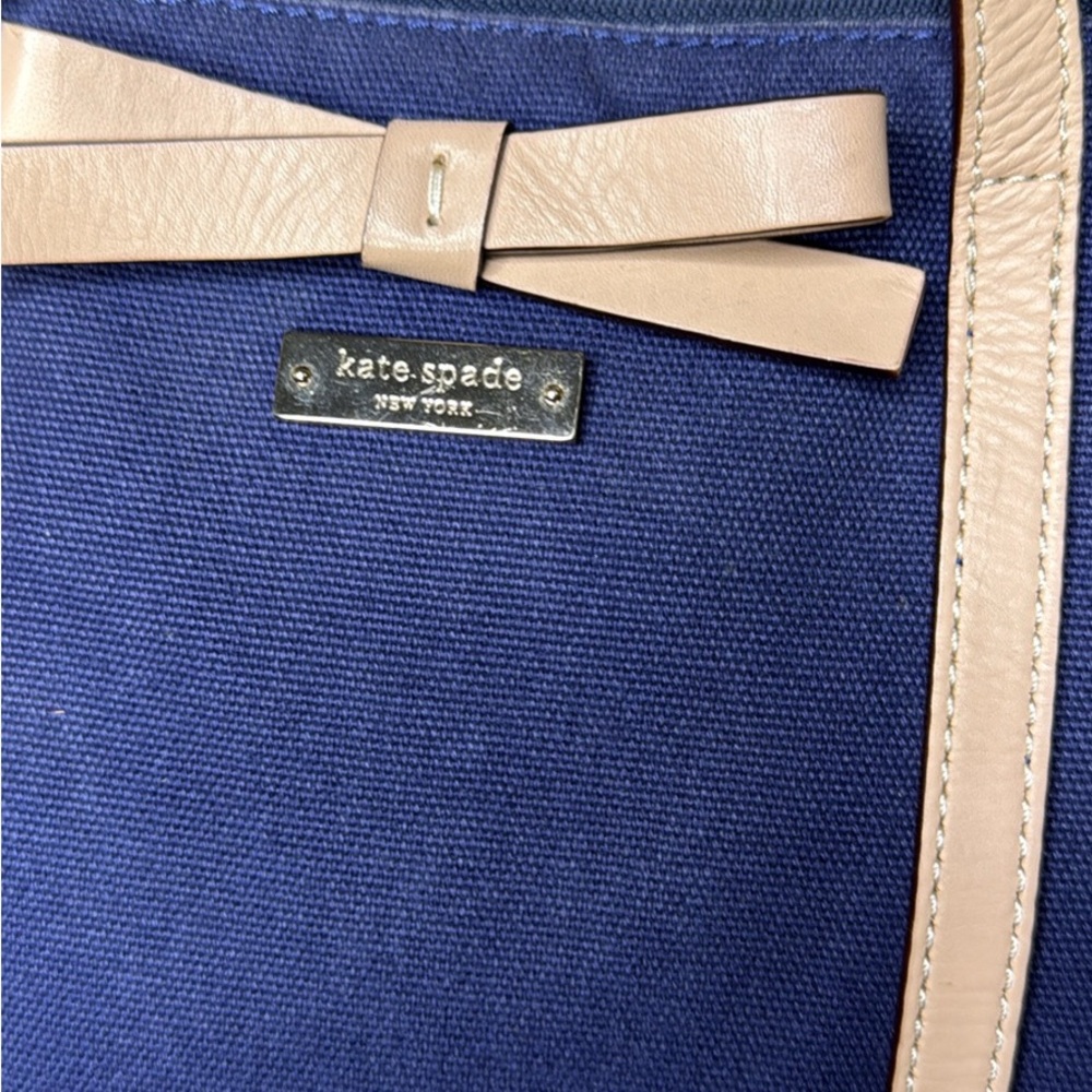 Kate Spade Handbag Crossbody Bag Dark Blue Denim Rope Leather Accents - Picture 2 of 7